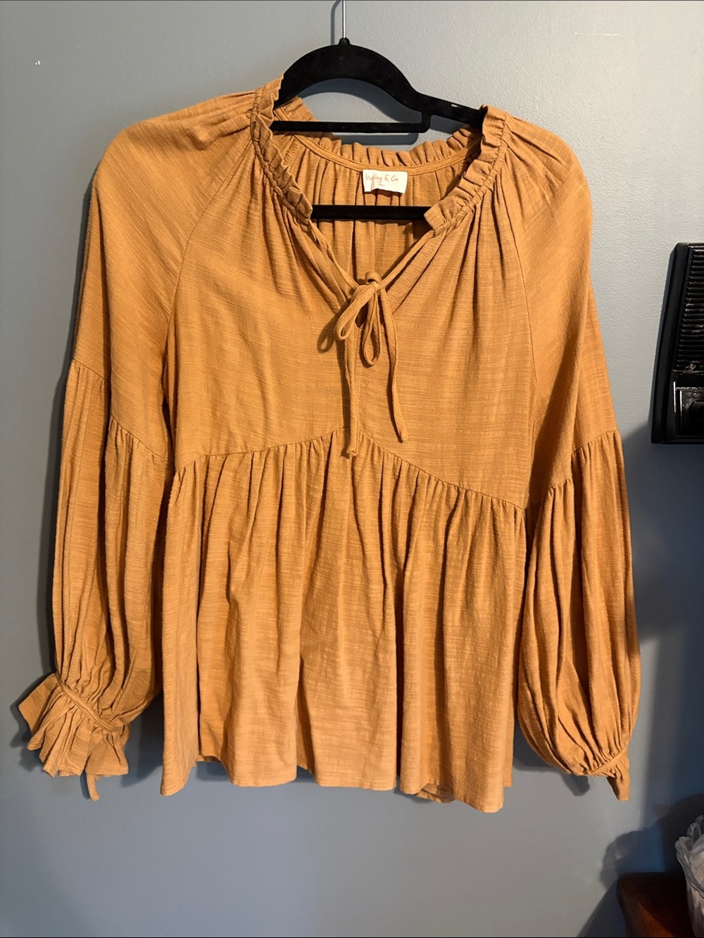 Tie-Neck Peasant Tunic Top in Mustard